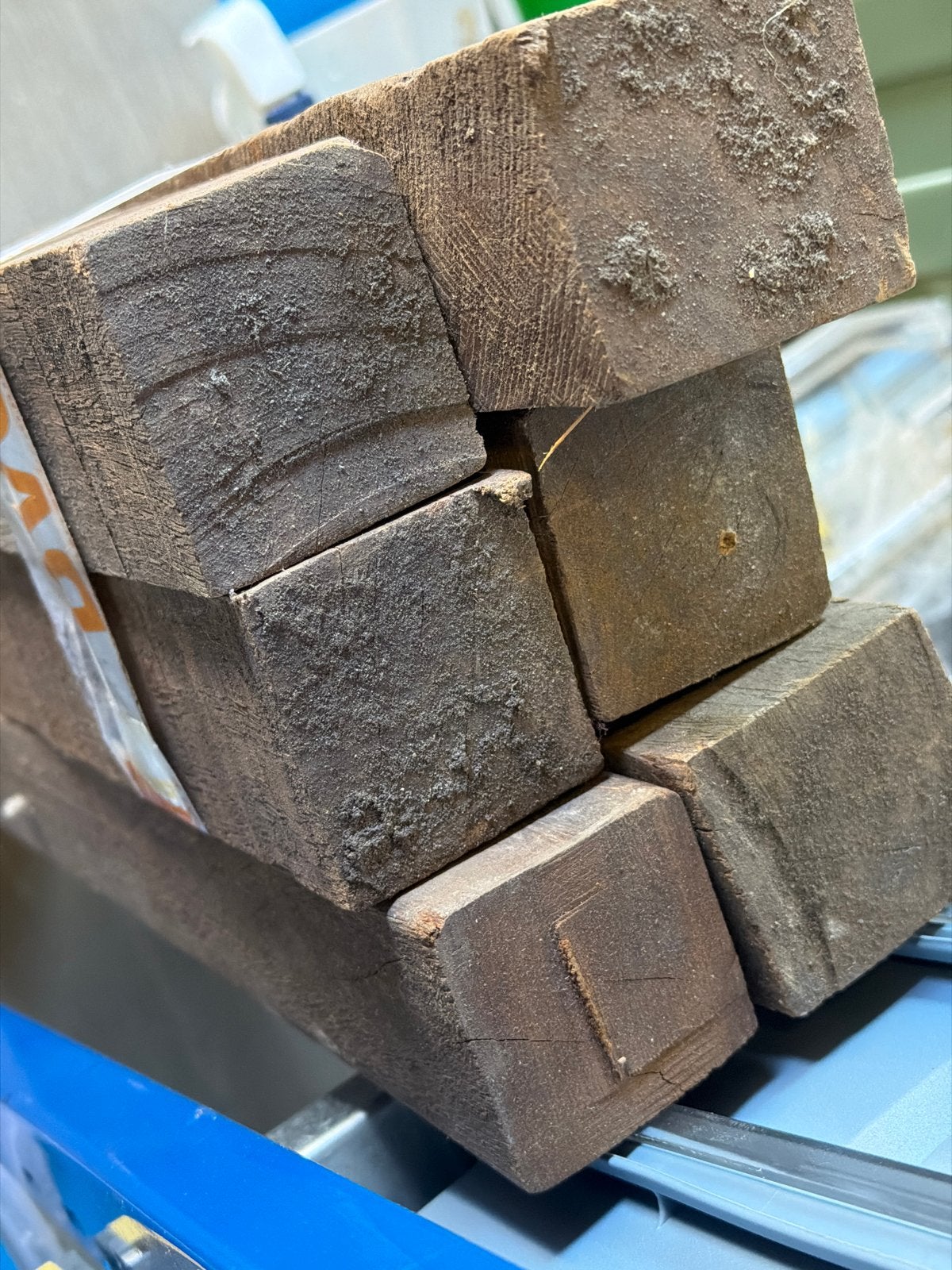 6 stuks Azobe hardhout balken, Doe-het-zelf en Verbouw, Hout en Planken, Ophalen, Gebruikt, 50 mm of meer, Balk