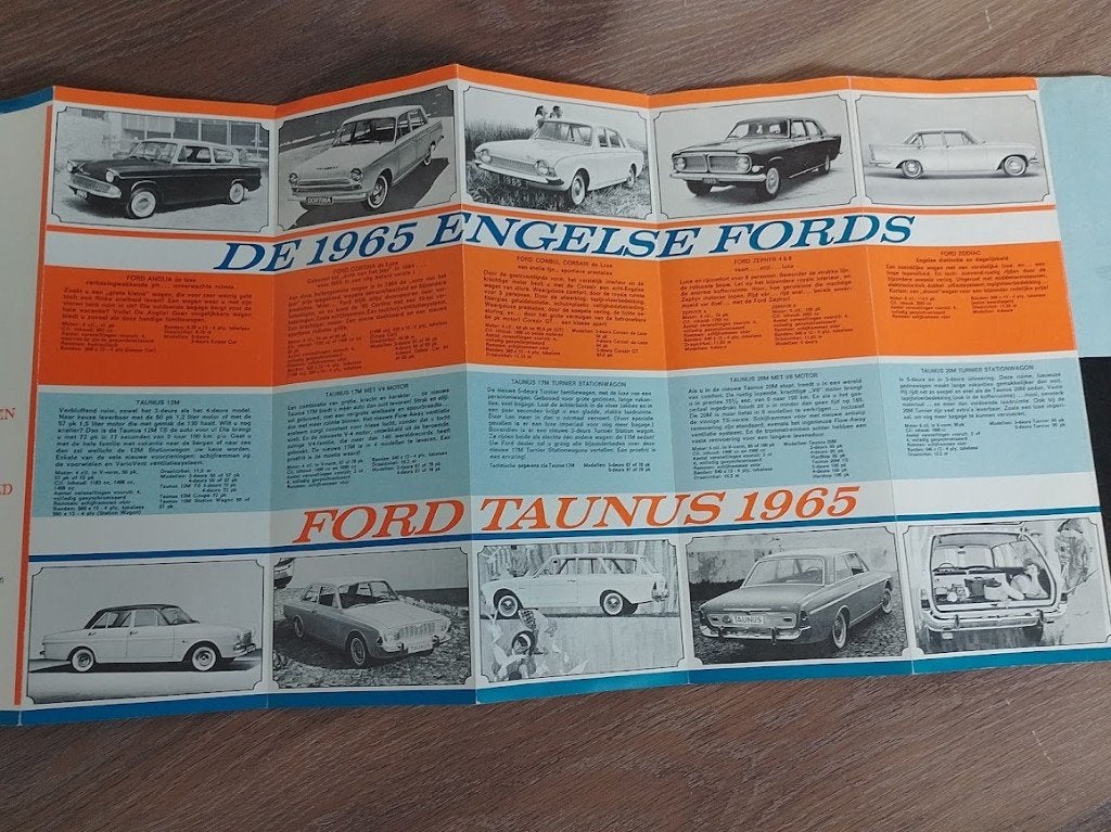 Ford 1965 autofolder, 60 jaar Ford, Engels,Duits,Amerikaan, Ophalen of Verzenden, Zo goed als nieuw, Ford