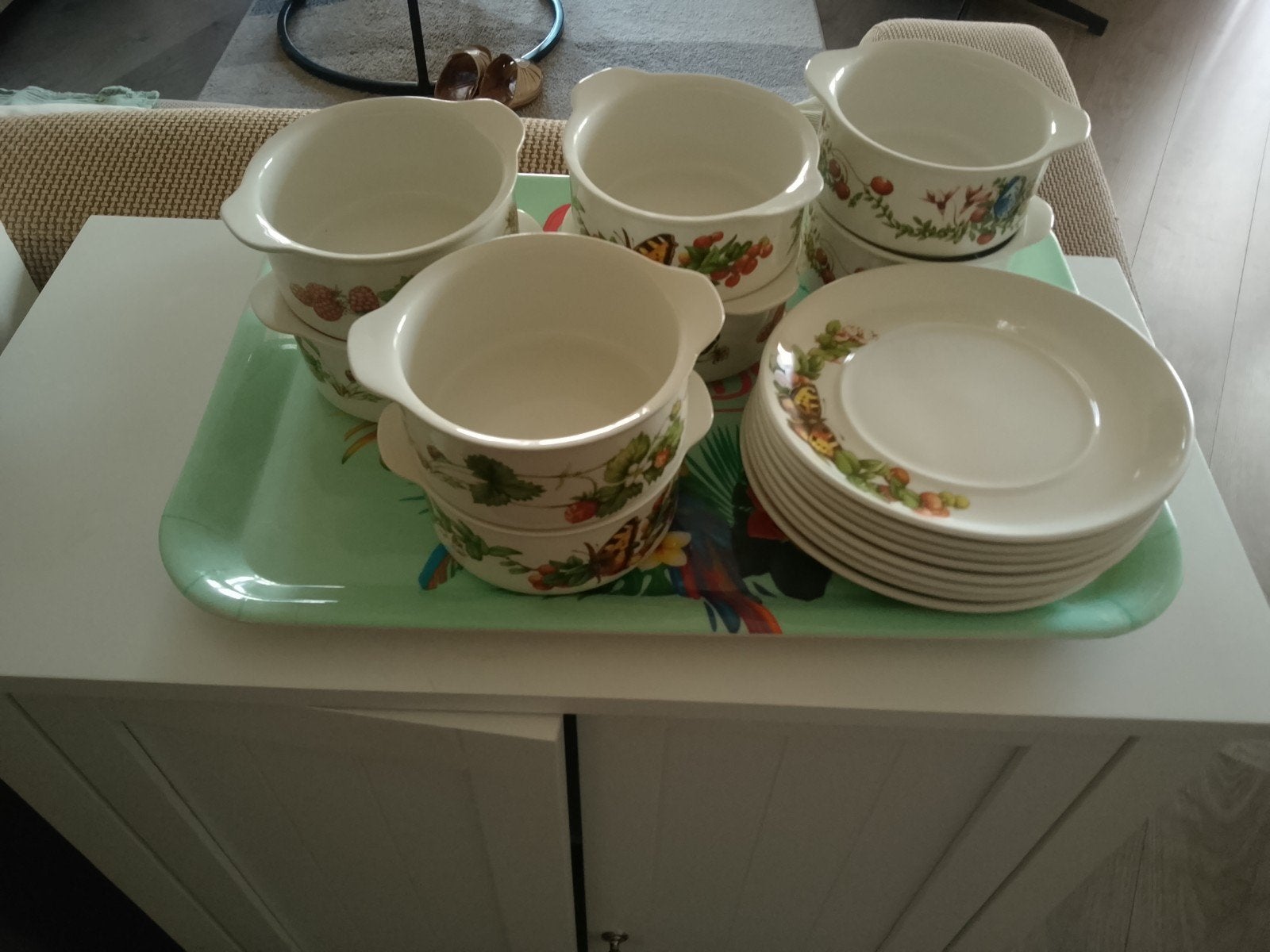 Vintage soepkommen en schotels met fruitmotief, Ophalen, Overige stijlen, Kom(men)