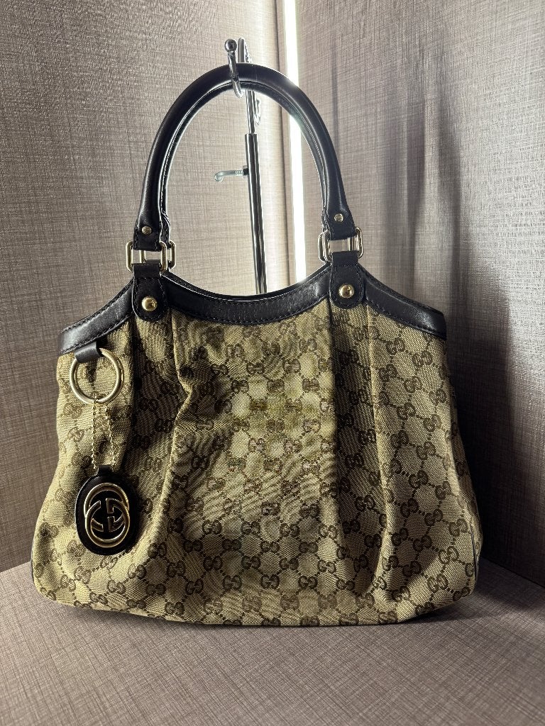 Vintage Gucci Sukey medium hobo GG monogram canvas, Sieraden, Tassen en Uiterlijk, Ophalen of Verzenden, Gebruikt, Beige, Handtas