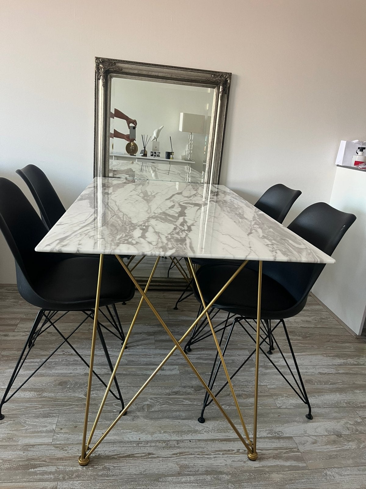 Eettafel marmer look, Ophalen, 50 tot 100 cm, Rechthoekig, Glas