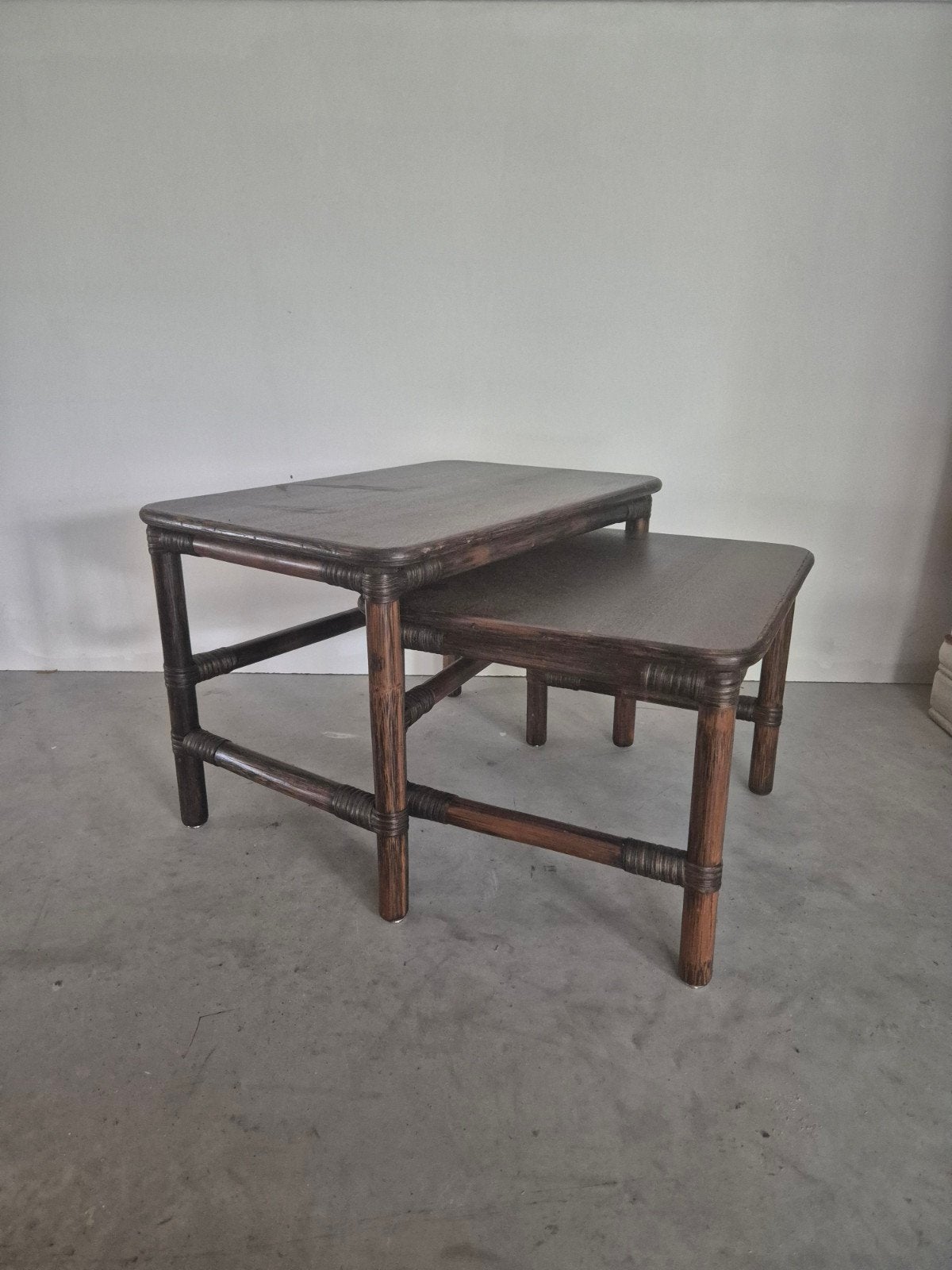 Vintage bamboe en hout nest tafeltjes, Ophalen of Verzenden