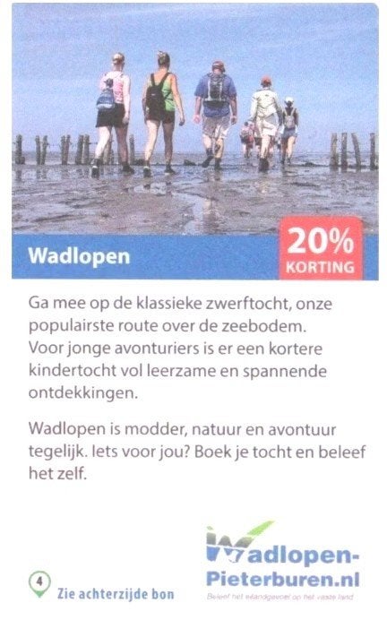Wadlopen 20% kortingscode, Tickets en Kaartjes, Drie personen of meer, Kortingsbon, Overige typen