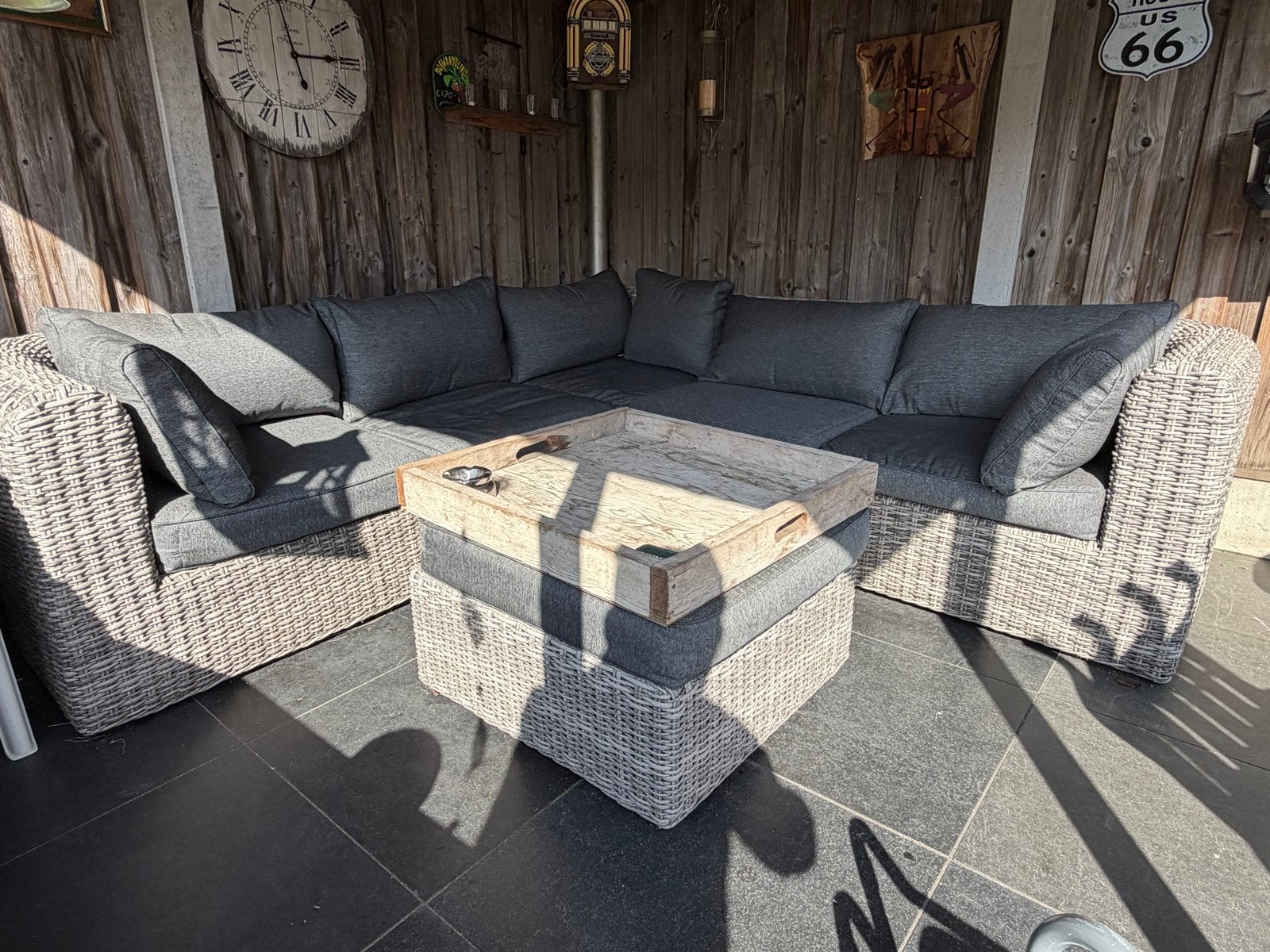 Garden Impression Wicker Loungeset met Kussens en tafel, Tuin en Terras, Ophalen, Gebruikt, Meer dan 8 zitplaatsen, Loungeset