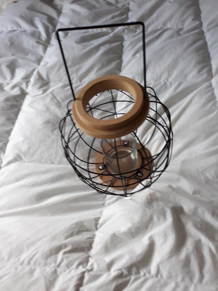 Windlicht metaal met hout nieuw, Ophalen of Verzenden, Nieuw, Hout