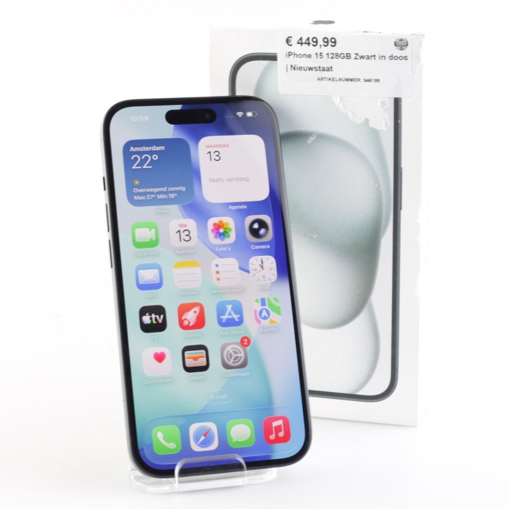 iPhone 15 128GB Zwart in doos | Nieuwstaat, Apple, Zo goed als nieuw, Support@apple.com, One Apple Park Way
Cupertino, CA 95014
United States