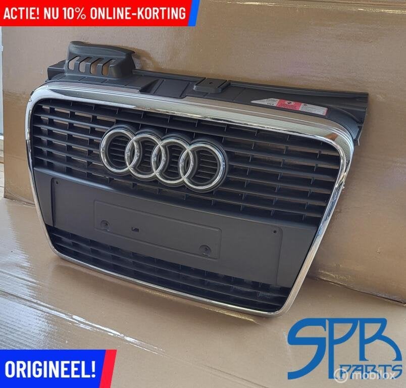 AUDI A4 B7 8E GRILLE CHROOM GRILL 2004-2008 ORIGINEEL 8E0, Gebruikt, AUDI, Audi, Ophalen of Verzenden