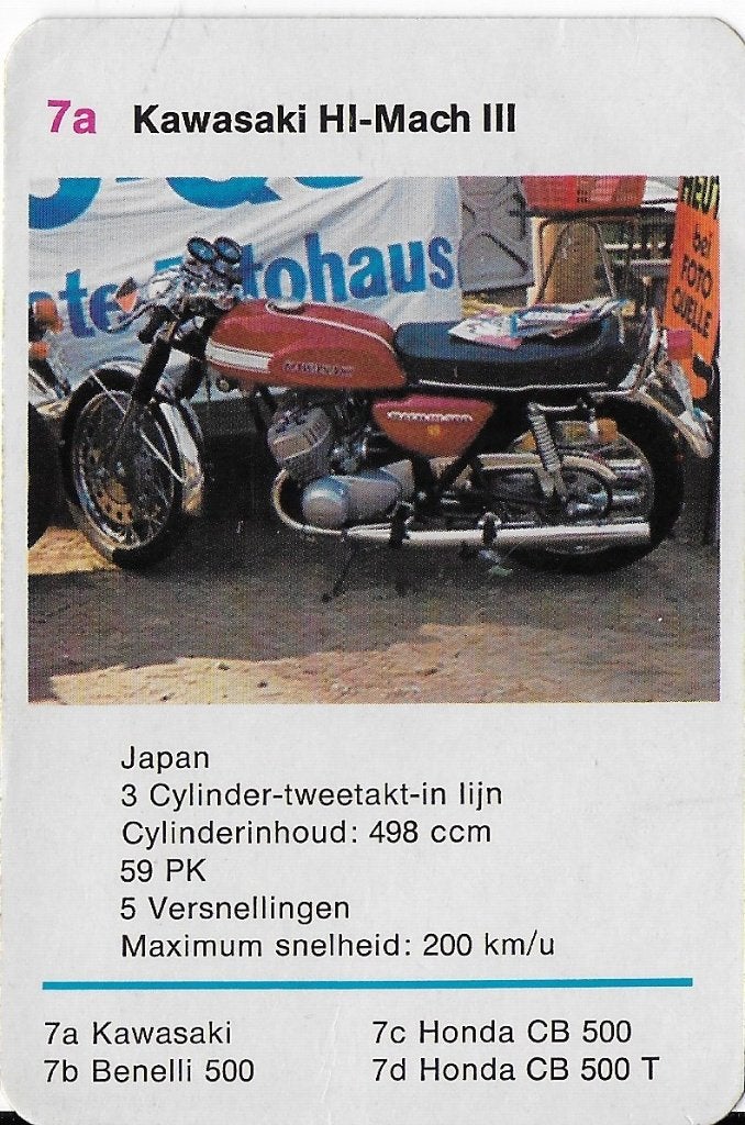 M123 motorkaartje kawasaki hi - mach lll ( 7a ), Ophalen of Verzenden, Zo goed als nieuw, Auto's