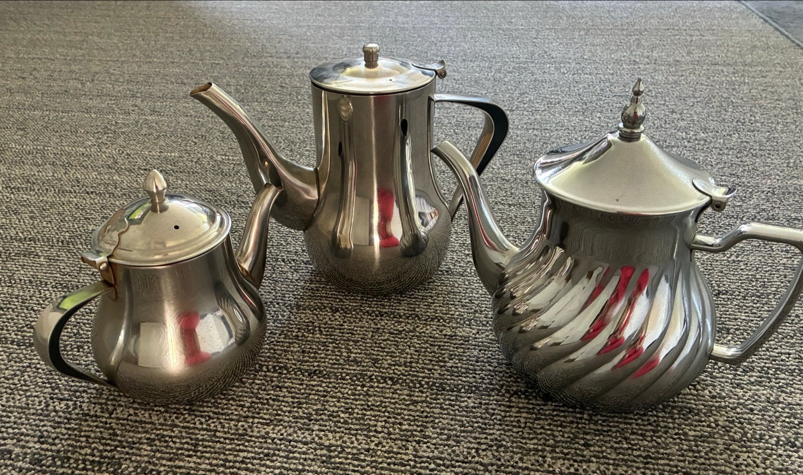 Set van 3 Marokkaanse theepotten, Theepot/fluitketel, Zilver, Ophalen of Verzenden, Zo goed als nieuw