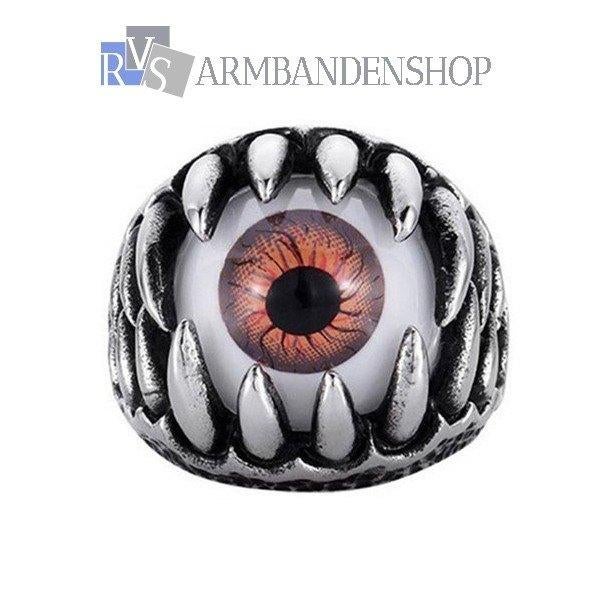 rvs eyeball claw ring oogbal klauw ring biker draken satan, Sieraden, Tassen en Uiterlijk, Ringen, 20 of groter, Heer, Nieuw, Zilver