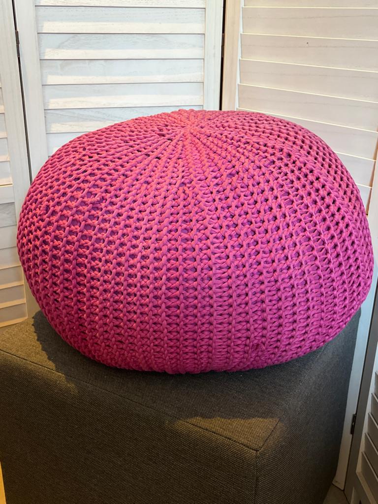 Roze gehaakte poef - Zo goed als nieuw, Ophalen, Rond, Zo goed als nieuw, Stof