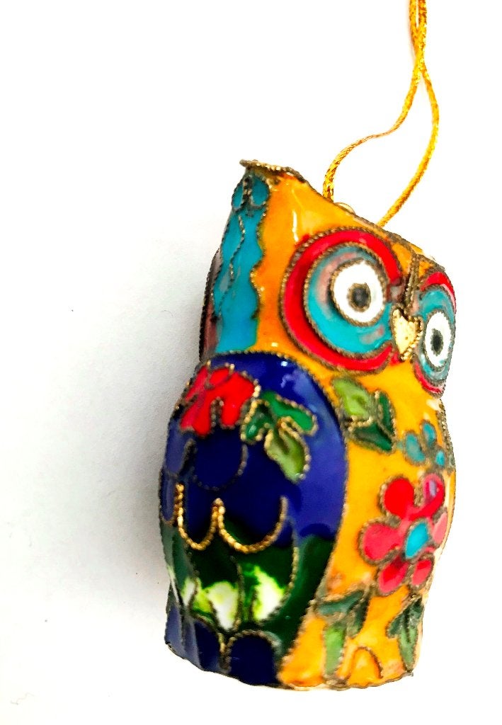 Vintage Prachtige uil cloisonné ketting hanger verguld email, Verzenden, Zo goed als nieuw, Goud, Overige materialen