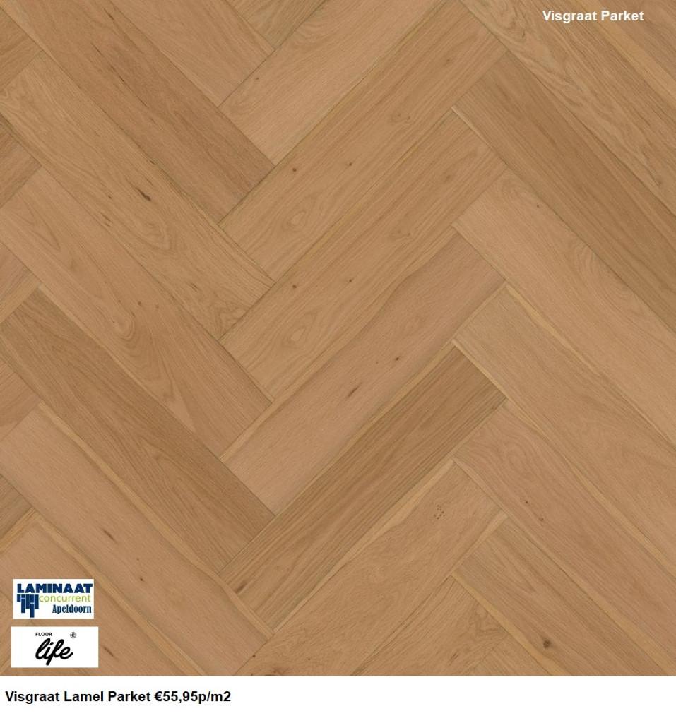 Visgraat Lamel Parket Reseda Natural - vooraf geolied, Parket, Bruin, 75 m² of meer, Nieuw