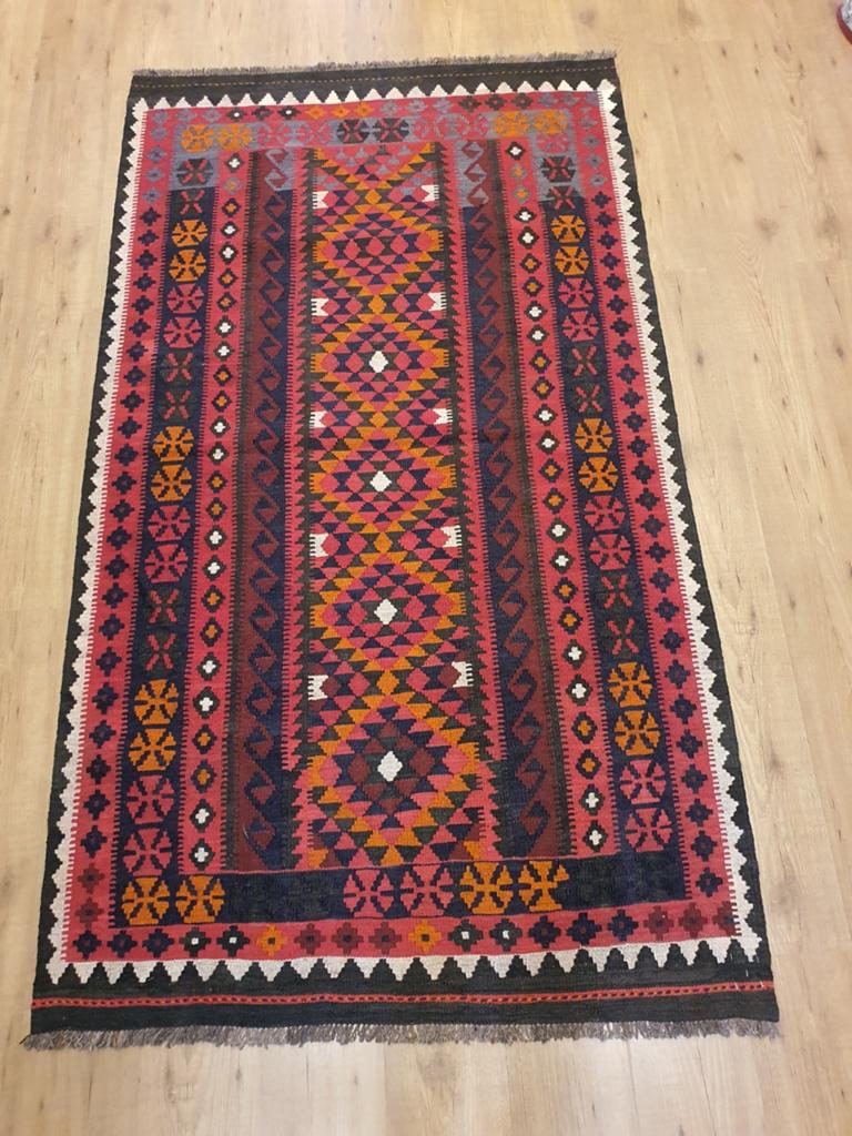 Handgeweven oosterse wollen kelim 211x120, Info@SlatsAntiek.nl, 100 tot 150 cm, Crème, Vof Slats Antiek