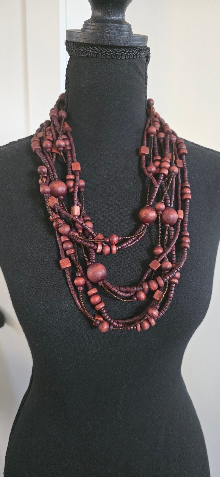 Vintage Houten Ketting - Uniek en Stijlvol, Ophalen of Verzenden, Zo goed als nieuw, Bruin, Overige materialen