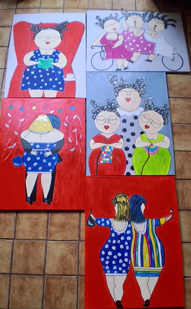 GRATIS.  Dikke Dames schilderijen. 60/80 cm. 5 stuks. GRATIS, Ophalen