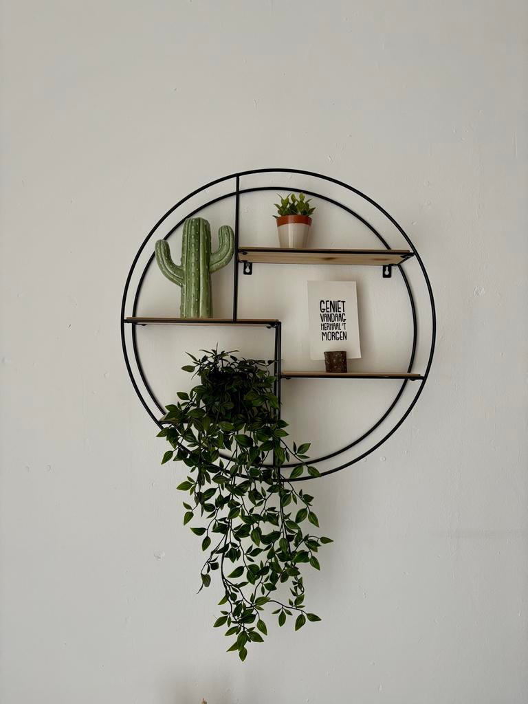 Modern rond wandrek met houten planken, Huis en Inrichting, Woonaccessoires | Wandplanken en Boekenplanken, Ophalen, Gebruikt