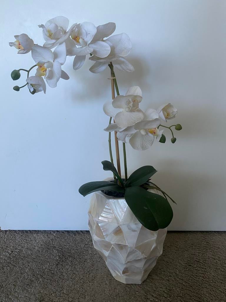 Elegante vaas met zijden orchidee - Wit, Binnen, Kunstplant, Zijde, Ophalen of Verzenden