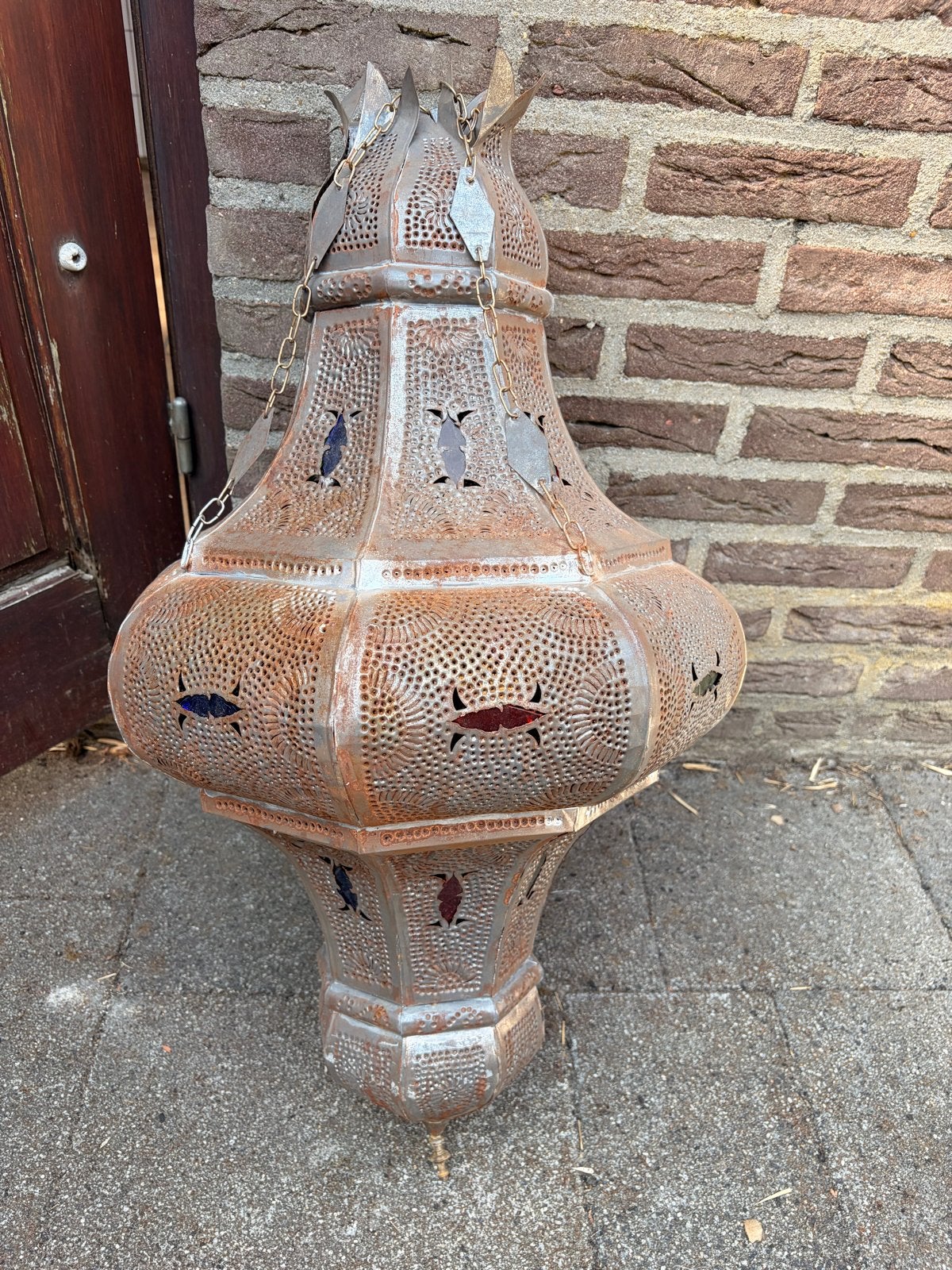Marokkaanse hanglamp roestig - 90cm hoog, Ophalen, Gebruikt, Metaal, Overige fittingen