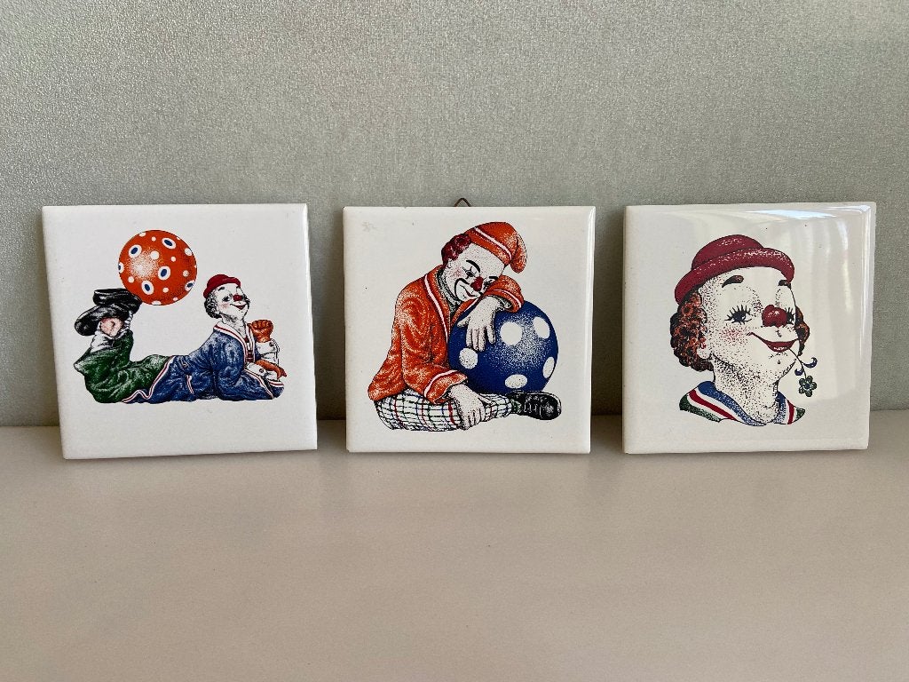 3 x Tegeltjes Clown Pierrot 11x11 cm, Ophalen of Verzenden