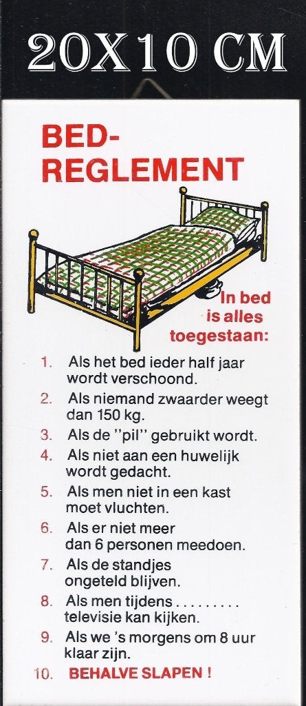 X4 spreuken tegeltje bed - reglement, Huis en Inrichting, Woonaccessoires | Tekstborden en Spreuken, Ophalen of Verzenden, Zo goed als nieuw