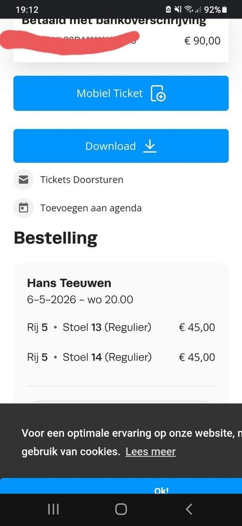 2 kaartjes Hans Teeuwen De Laffe Verlosser Apeldoorn 6 mei, Twee personen, Mei