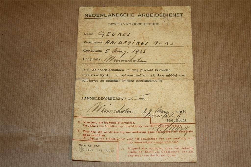 Document Nederlandsche Arbeidsdienst - 1944, Ophalen of Verzenden, Gelezen