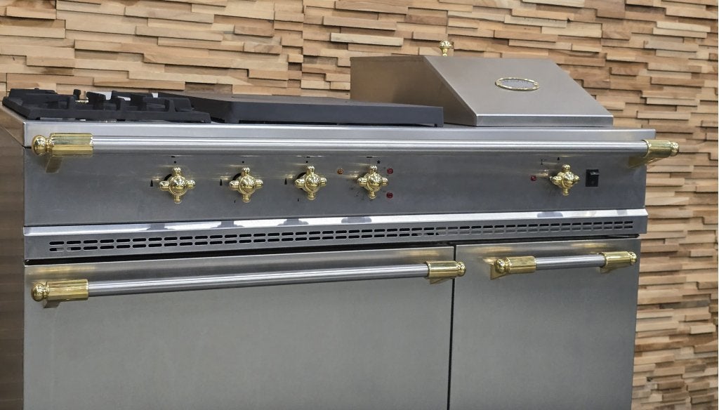 Luxe Fornuis Lacanche 110cm rvs & messing Coupe de Feu, Niet ingevuld, 60 cm of meer, Niet ingevuld, 3 kookzones of minder