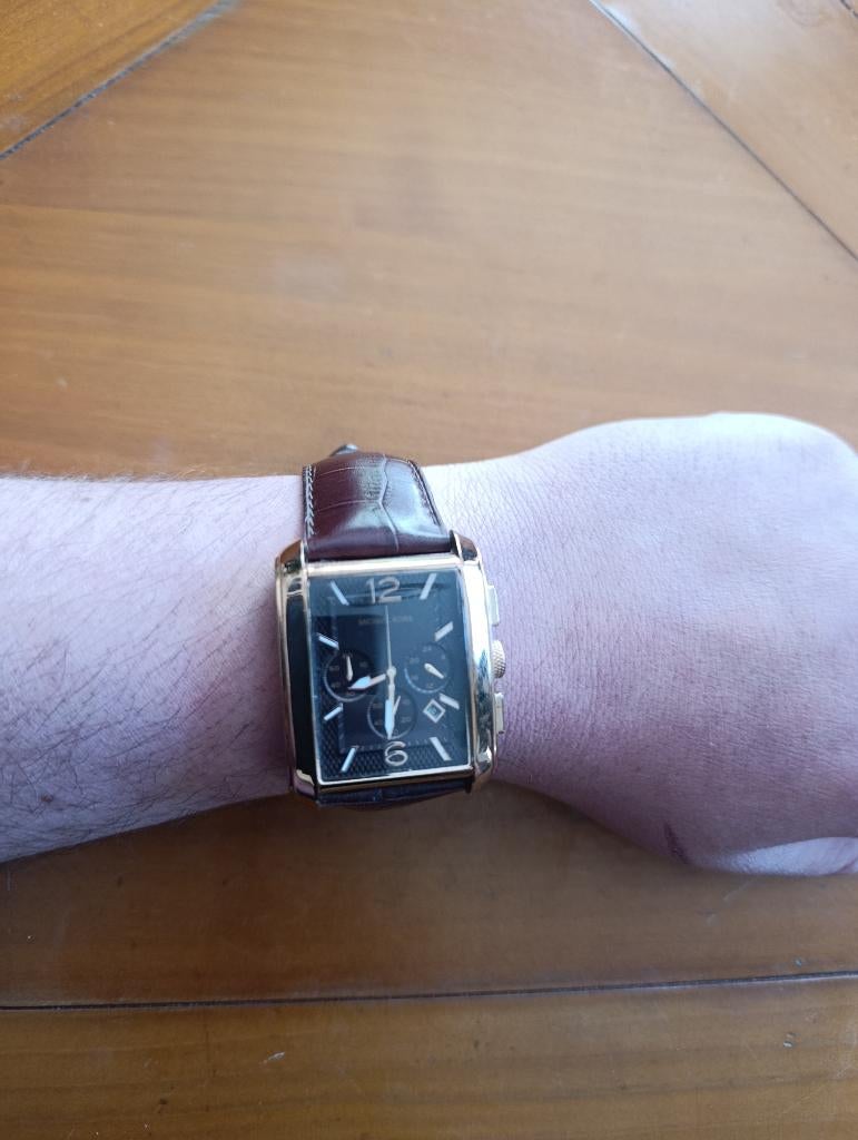 Michael Kors MK-8083 Horloge met Bruine Leren Band, Ophalen of Verzenden, Zo goed als nieuw