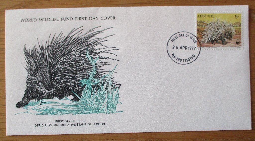Lesotho, WWF FDC Afrikaans stekelvarken, Verzenden, Gestempeld, Dier of Natuur