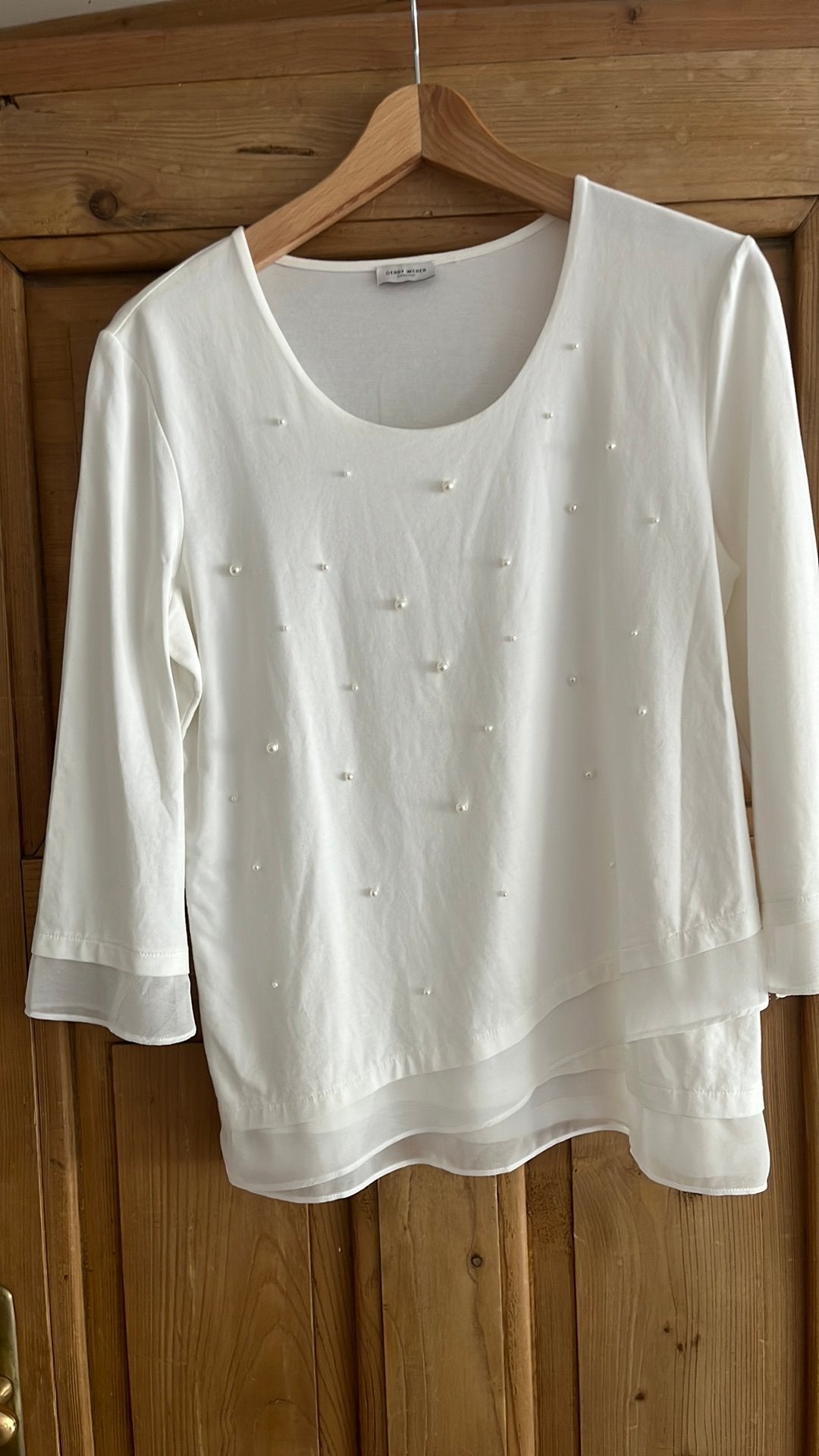 Gerry Weber roomkleurig shirt met pareltjes maat m, Maat 38/40 (M), Wit, Ophalen of Verzenden, Zo goed als nieuw