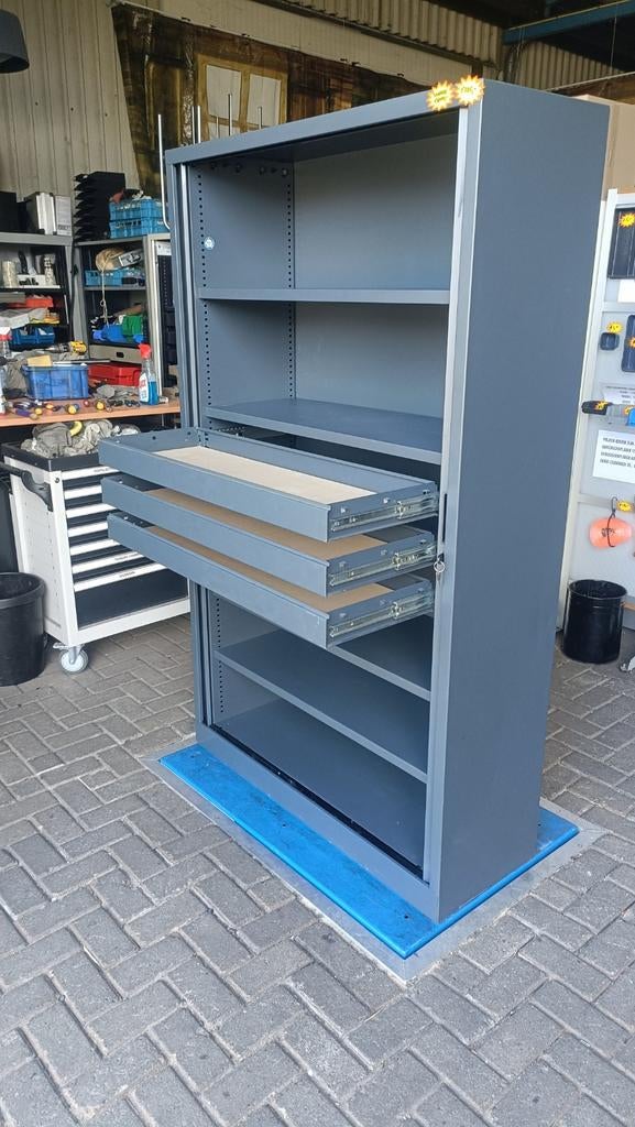 Nette antraciete metalen roldeurkast archiefkast, 100 tot 150 cm, R, Ophalen of Verzenden, Zo goed als nieuw
