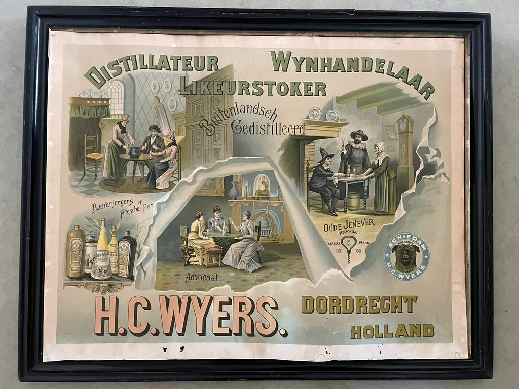 Ingelijste reclameposter Distilleerderij H.C. Wyers, Ophalen of Verzenden, Gebruikt, Overige typen