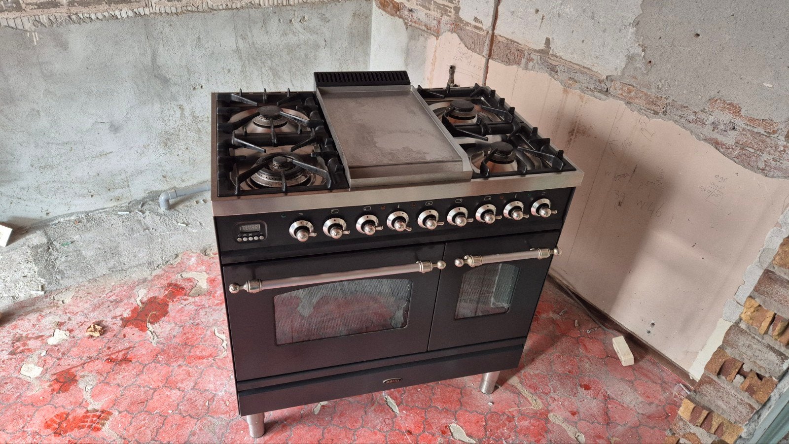 Boretti 30E Fornuis met Gas Kookplaat en Dubbele Oven, Ophalen, Gebruikt, 60 cm of meer, Grill