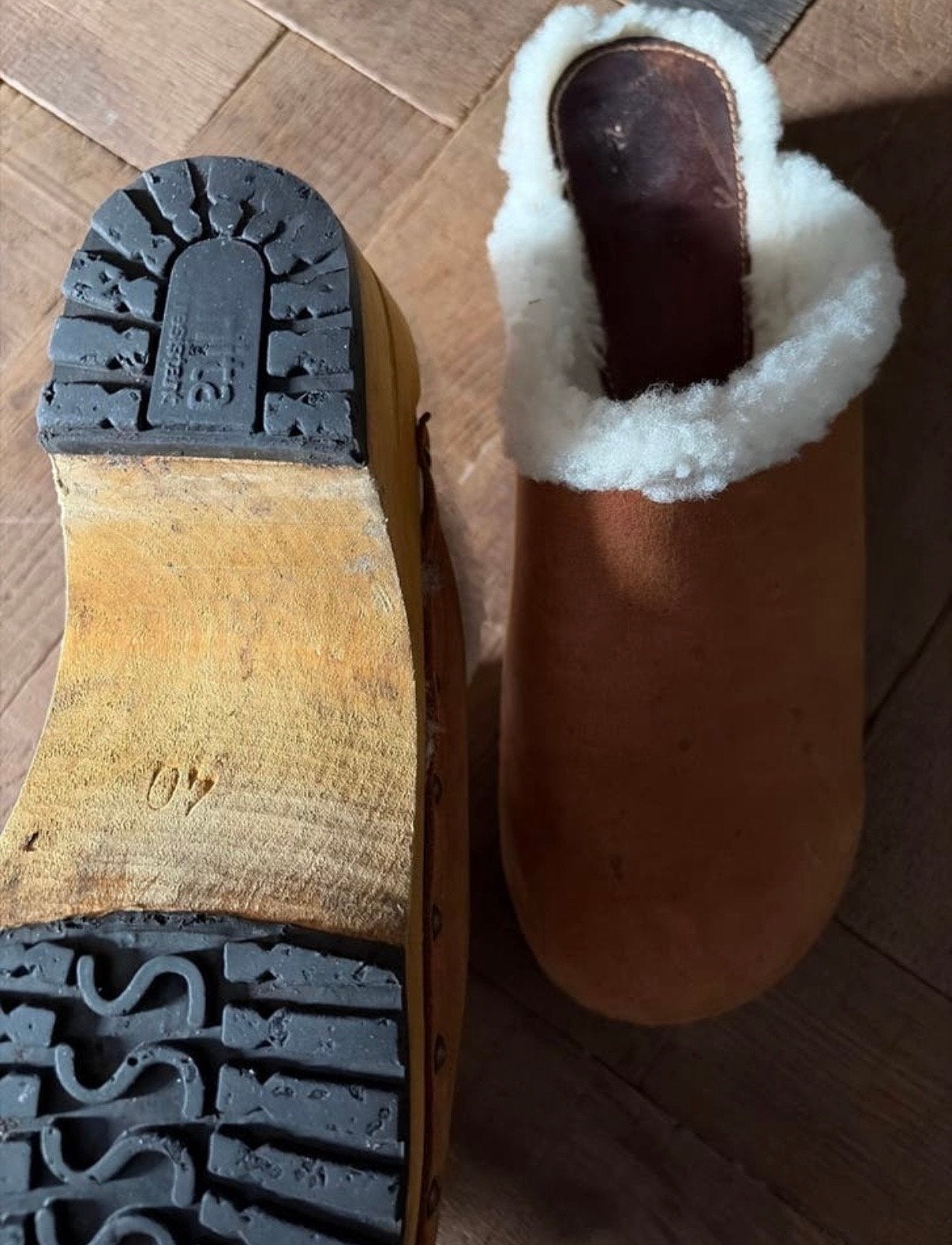 Sanita houten klompen met warme voering, maat 40, Bruin, Verzenden, Zo goed als nieuw, Pantoffels of Sloffen
