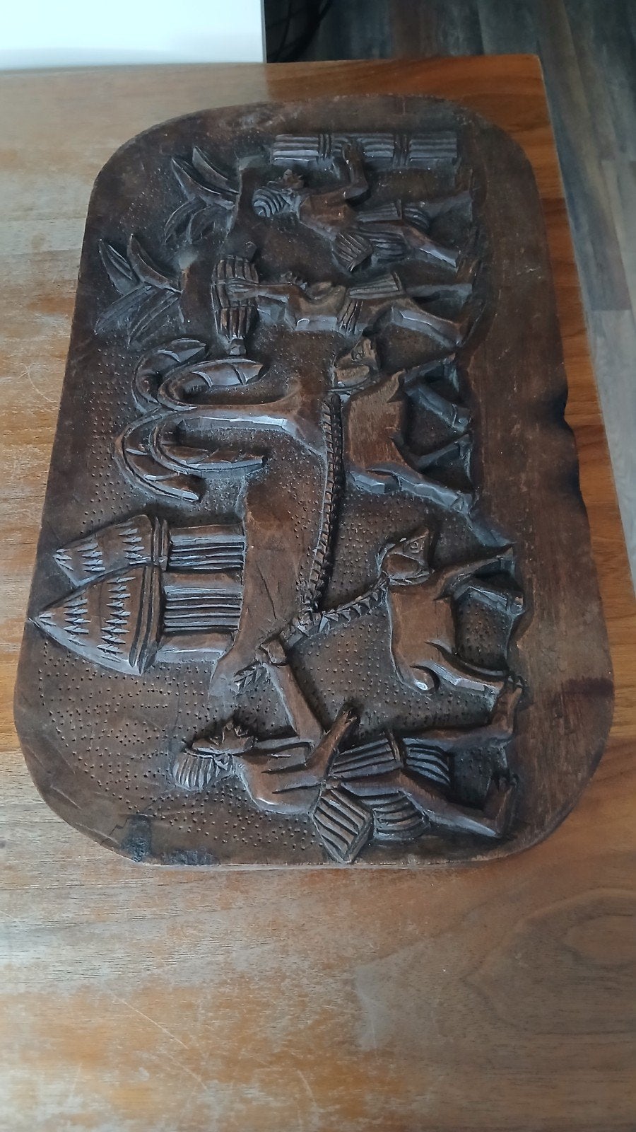 Houten wandpaneel met Afrikaanse taferelen, Antiek en Kunst, Ophalen of Verzenden