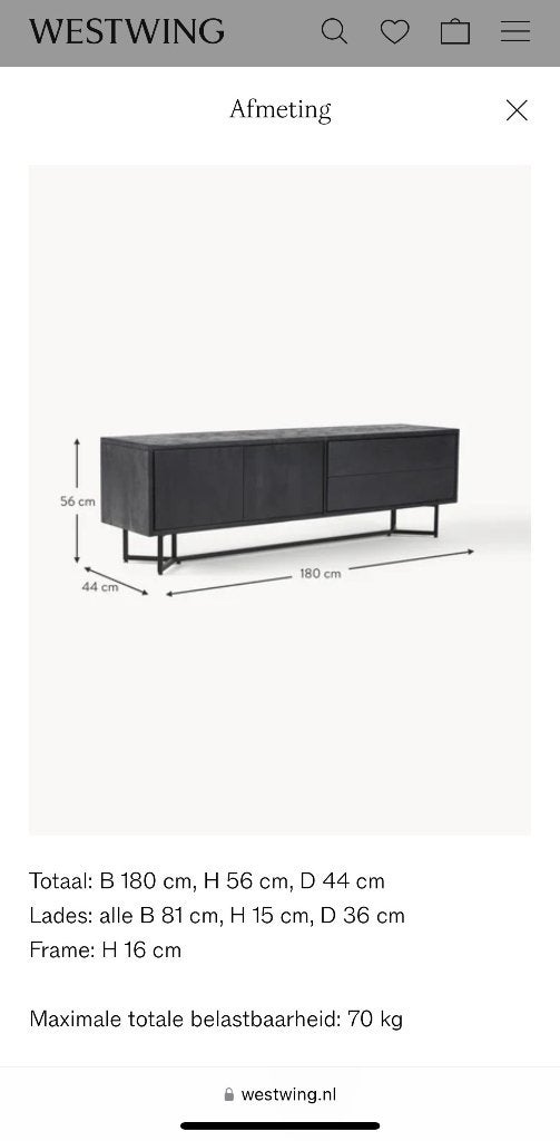 Westwing tvmeubel dressoir kast, Ophalen, Overige materialen, Klassiek, 150 tot 200 cm