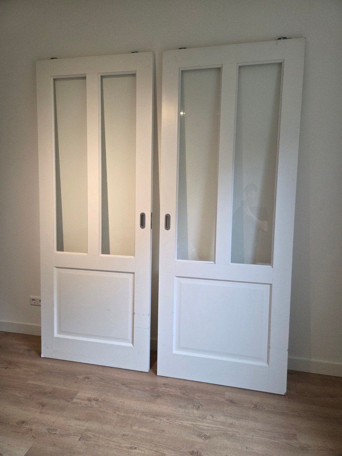 En-suite schuifdeuren met glas (83x211,5 cm), Ophalen, Gebruikt, 80 tot 100 cm, Binnendeur
