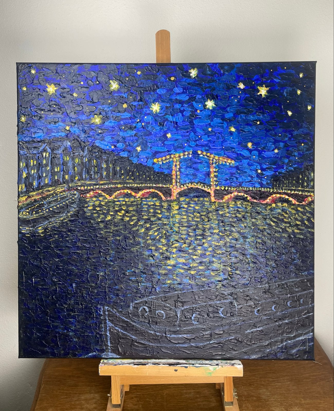 Schilderij Magere Brug Amsterdam - Van Gogh Stijl, Antiek en Kunst, Ophalen