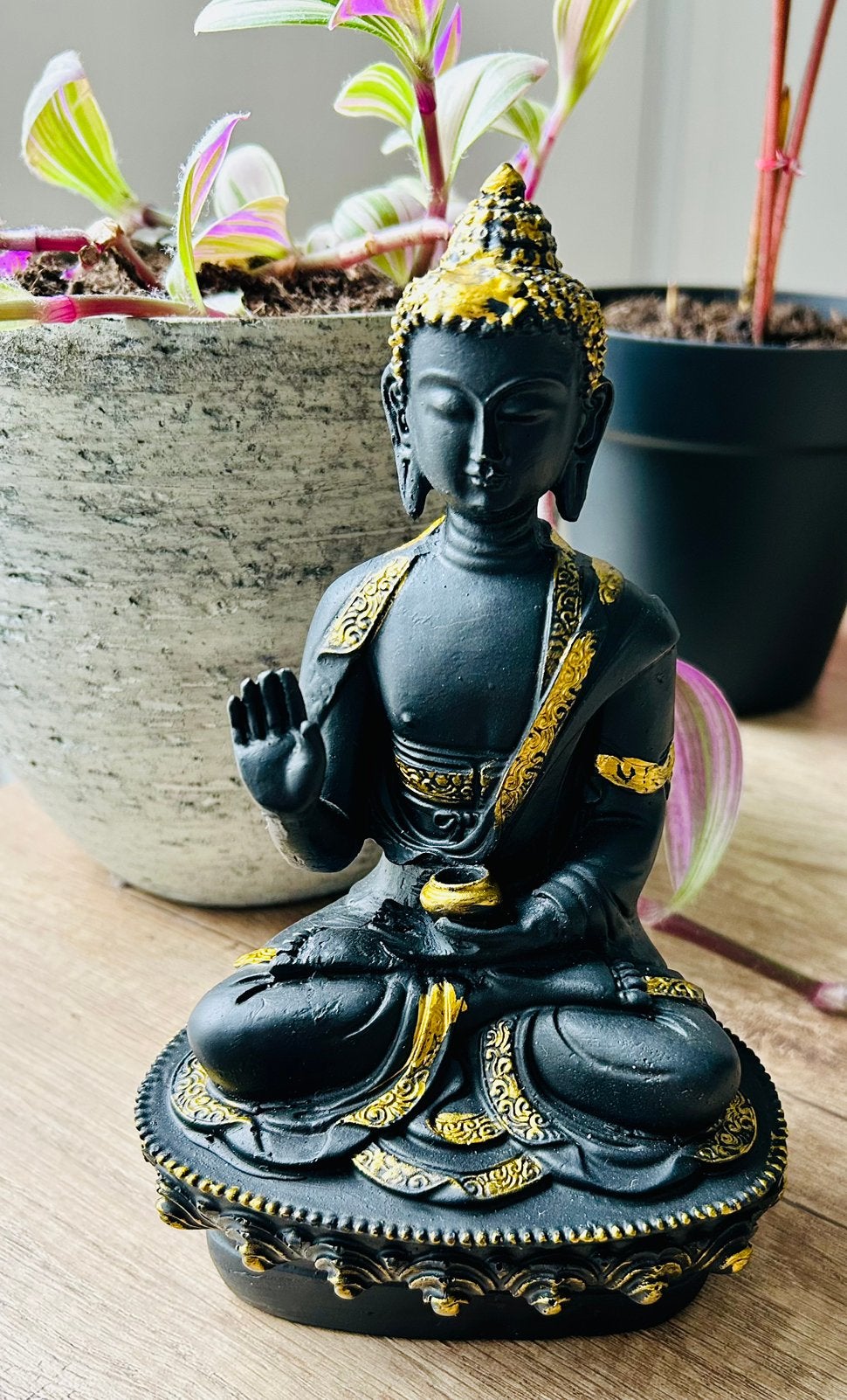 Mooie ‘Vitarkamudra’ Boeddha, Handgemaakt, 19cm, zie info, Zwart, Zo goed als nieuw, 19 cm, Overige materialen