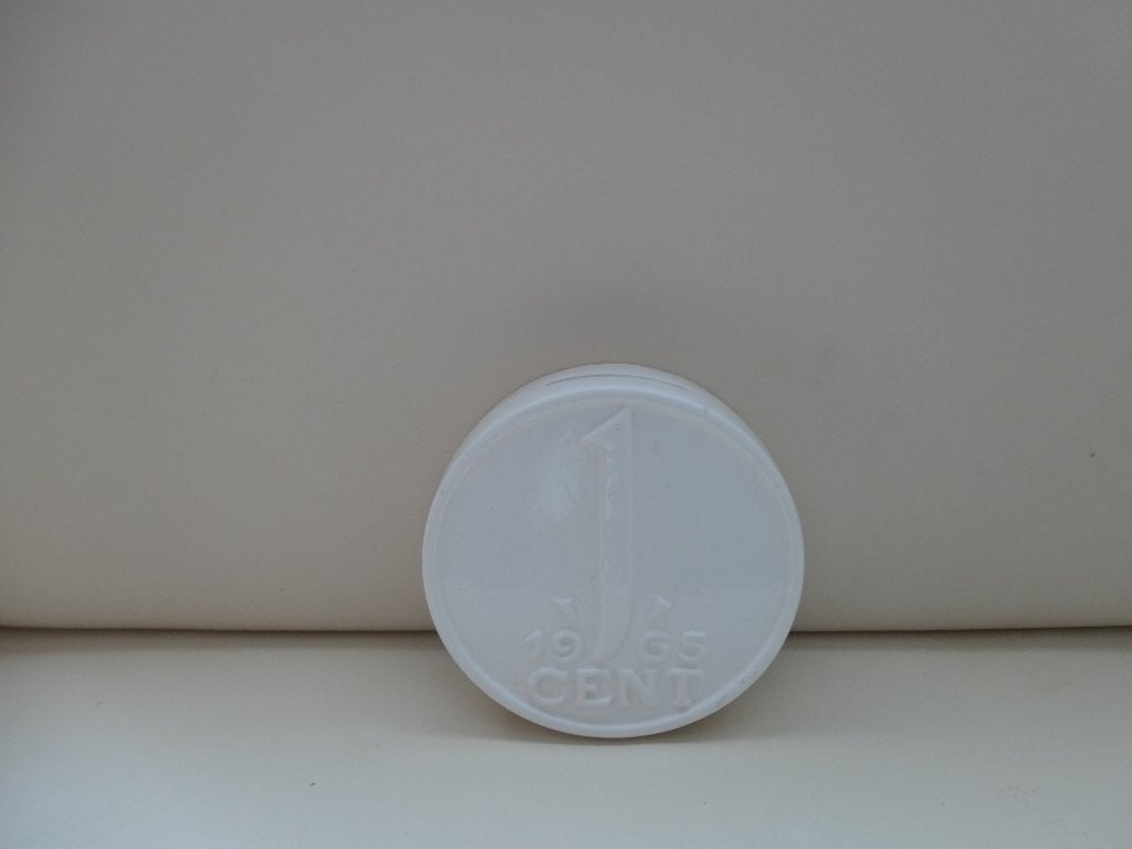 spaarpot 1 cent , 1965, wit keramisch, Ophalen, Zo goed als nieuw, Steen, Aardewerk of Keramiek, Overige thema's