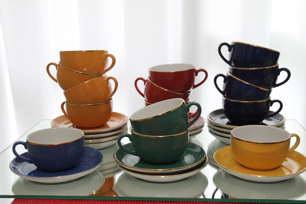 Mitterteich gekleurde koffie- en espresso kop en schotels, Ophalen of Verzenden, Zo goed als nieuw, Overige stijlen, Kop(pen) en/of Schotel(s)