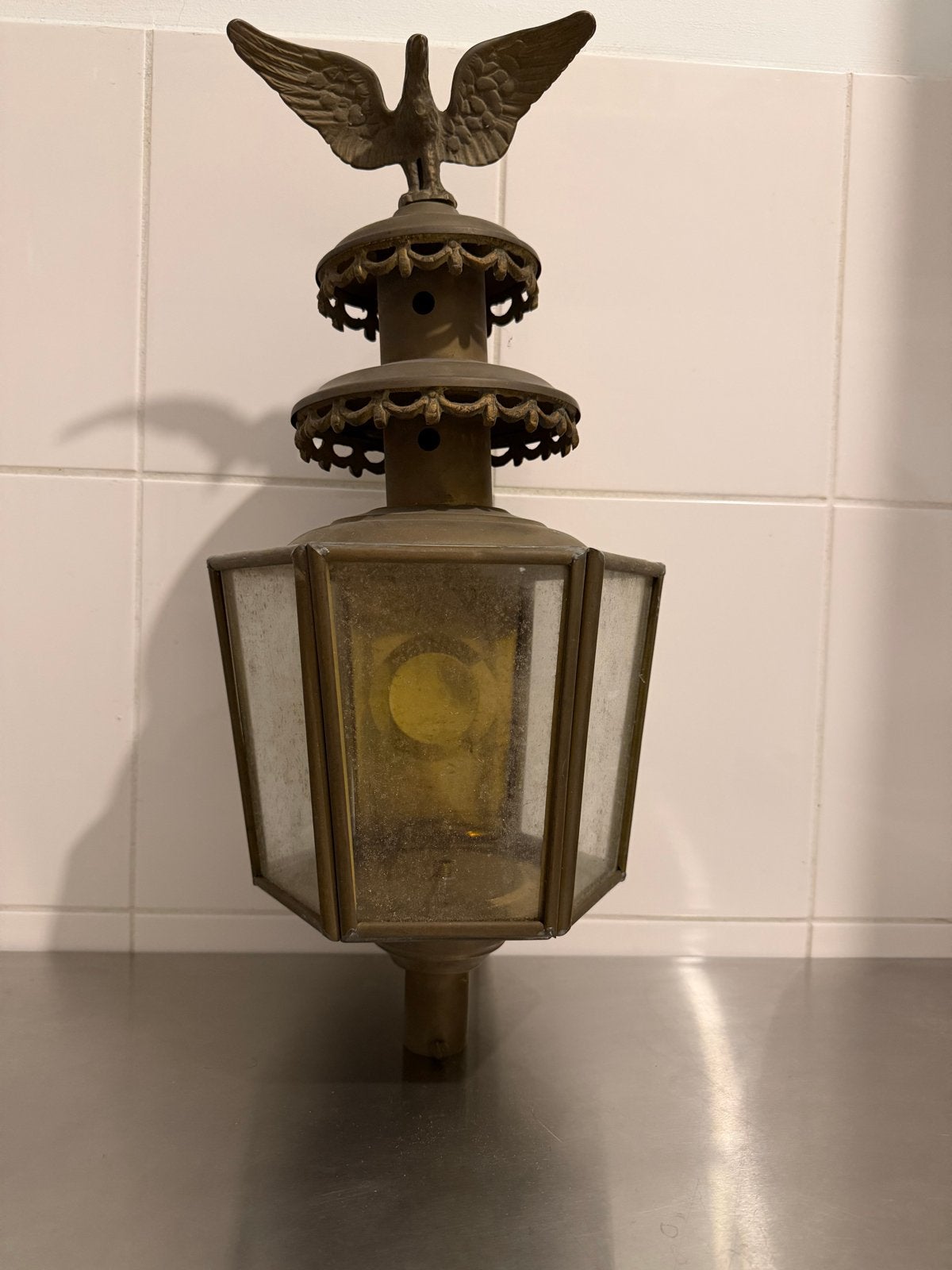 Antieke Messing Koetslamp met Adelaar - Zeshoekig Model, Antiek en Kunst, Ophalen of Verzenden