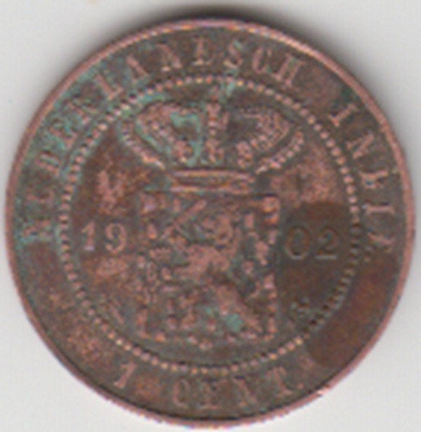 Nederlands-Indië 1 cent 1902 Wilhelmina in munthouder, Postzegels en Munten, Ophalen of Verzenden, Koningin Wilhelmina, 1 cent