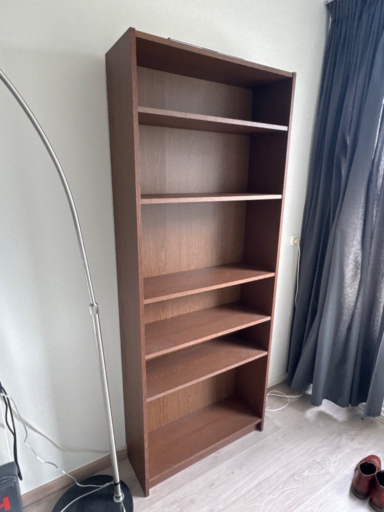 Billy boekenkasten (2x) (bruin walnootpatroon), Huis en Inrichting, Kasten | Boekenkasten, Ophalen, Met plank(en), 200 cm of meer