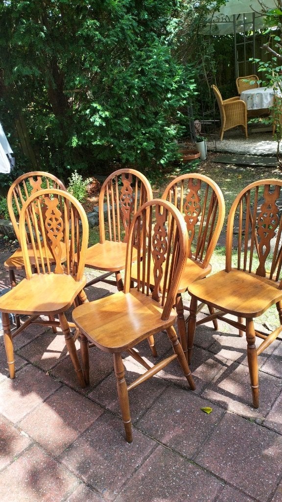 Zes Windsor/café stoelen, Huis en Inrichting, Stoelen, Ophalen, Gebruikt, Bruin, Brocante, klassiek, antiek