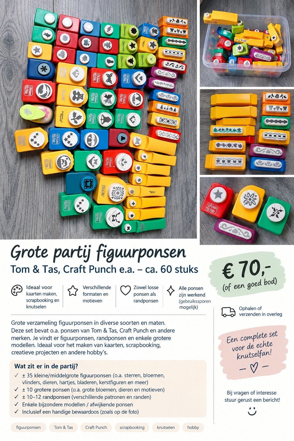 Grote partij figuurponsjes - Tom & Tas, Craft Punch e.a., Gebruikt, Gereedschap of Toebehoren, Meerkleurig, Ophalen of Verzenden