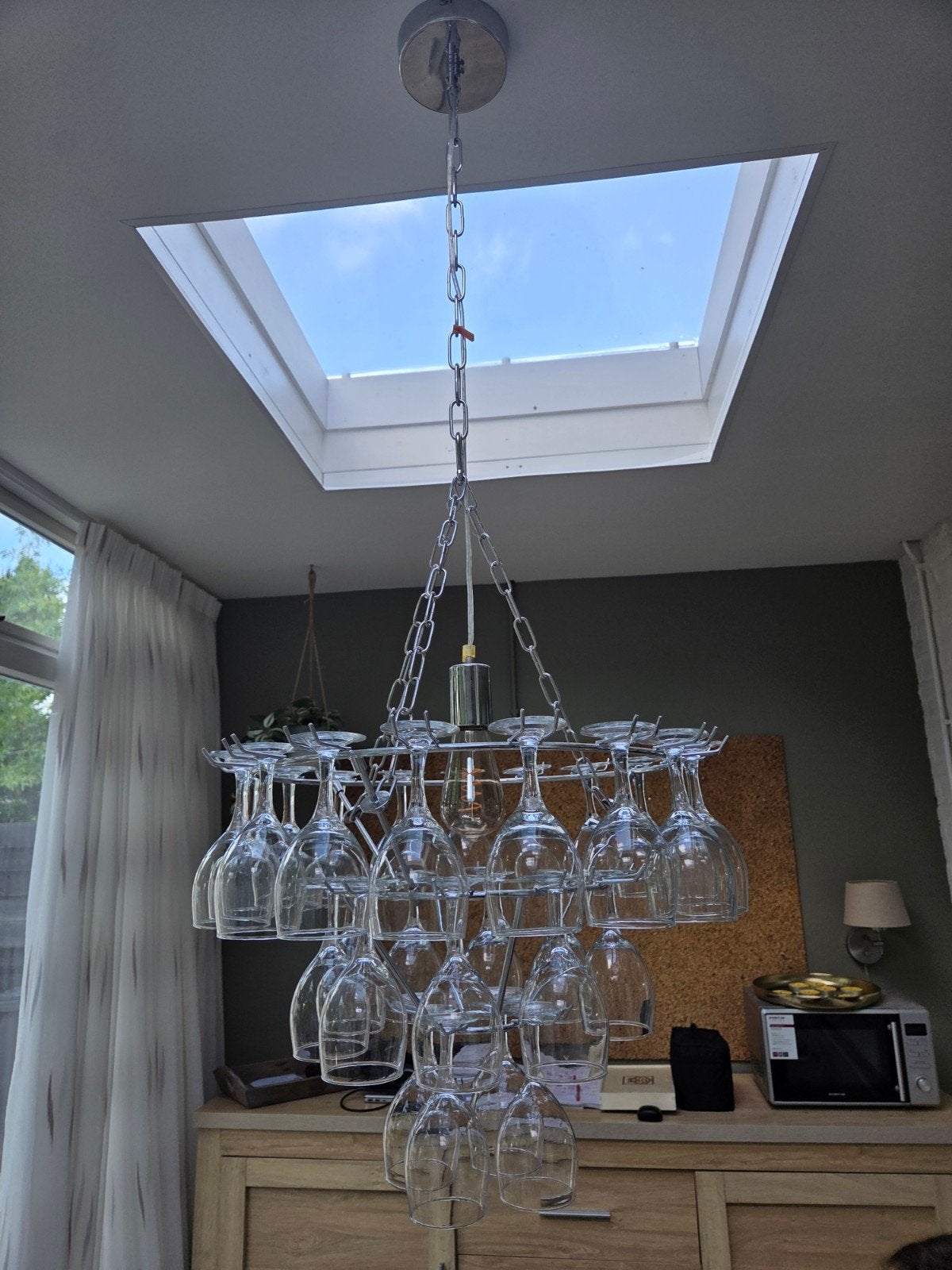 Wijnglas kroonluchter, Gebruikt, E27 (groot), Glas, Ophalen