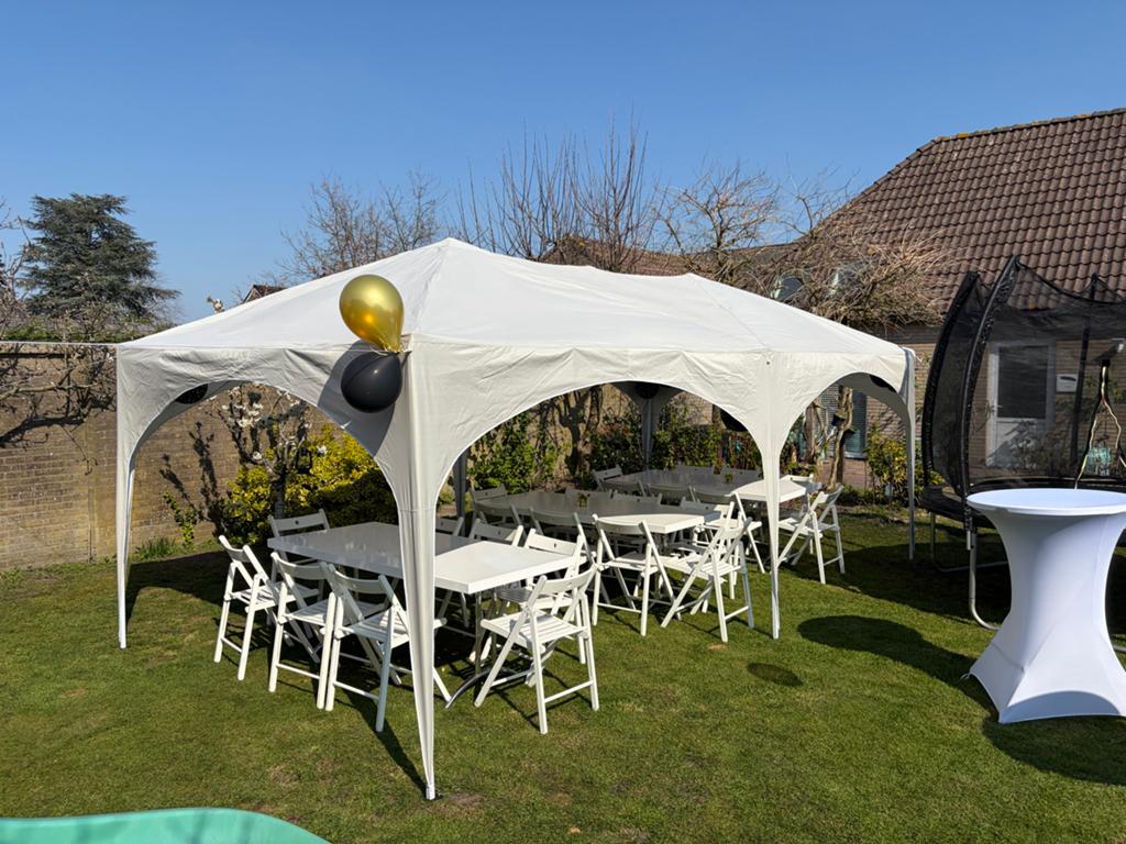 Partytent Easy Up, luxe klapstoelen en (sta) tafels te huur, Ophalen, Nieuw, Partytent