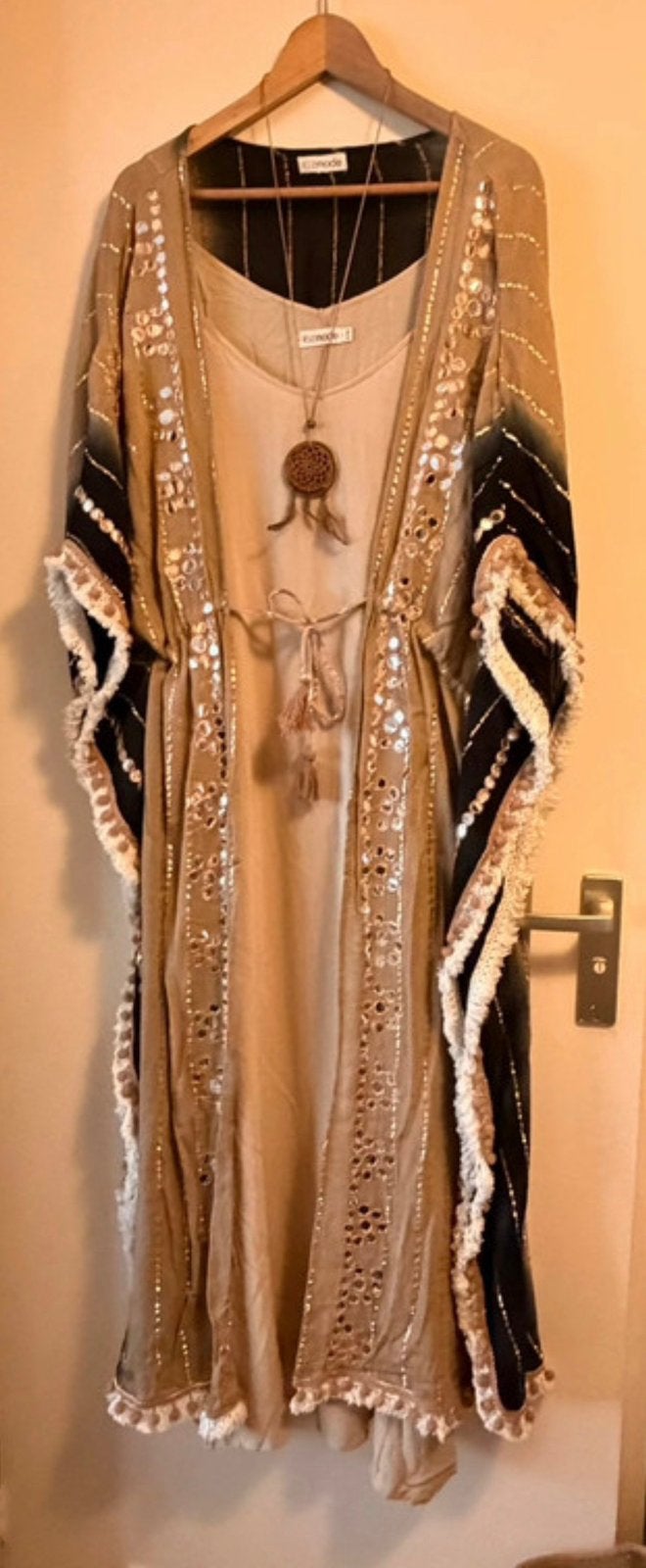 Ibz mode ibiza boho kimono  mirror taupe zwart Tm xxl, Verzenden, Zwart, Maat 46/48 (XL) of groter, Zo goed als nieuw